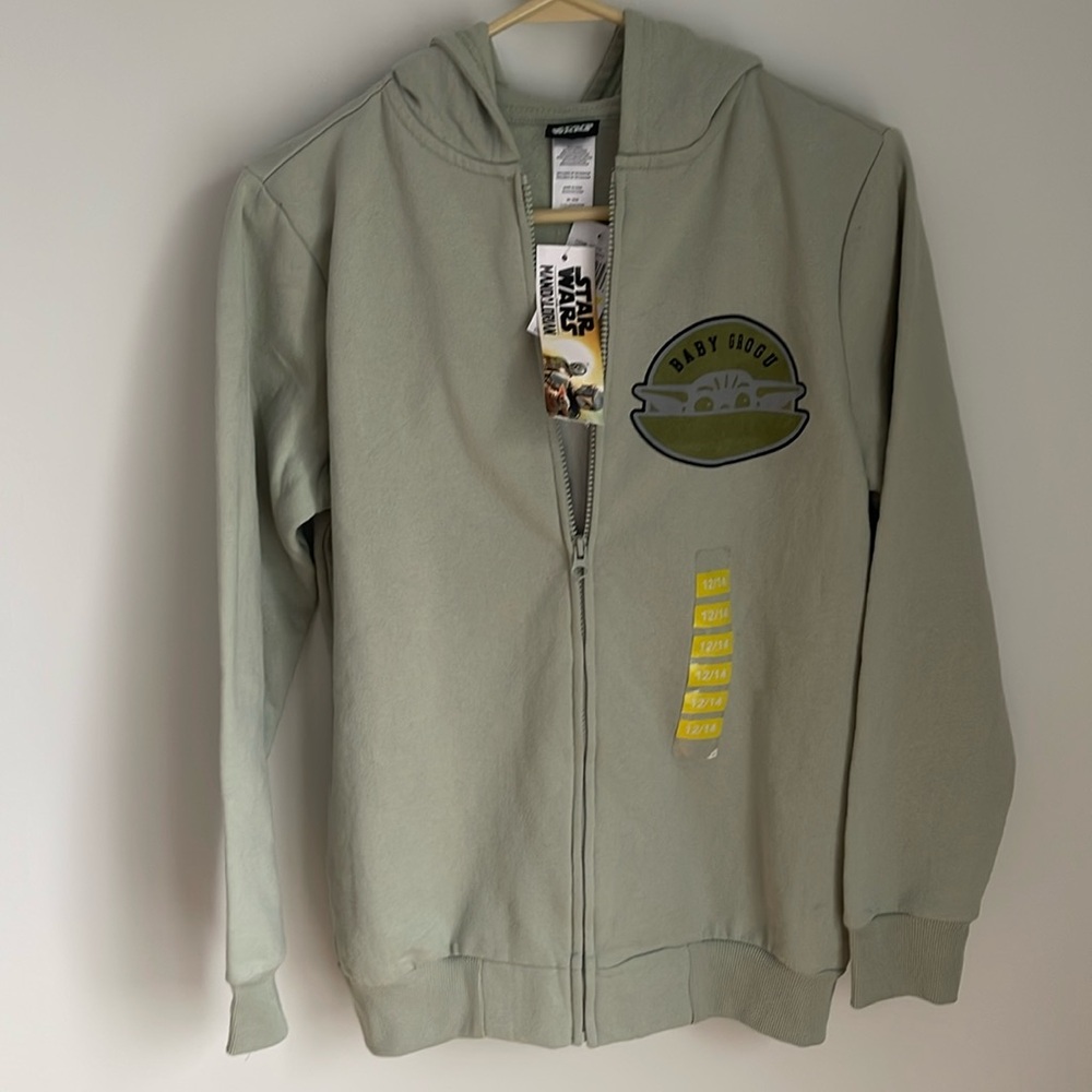 NEW Disney Star Wars kids 12-14 green hoodie full zipper jacket
